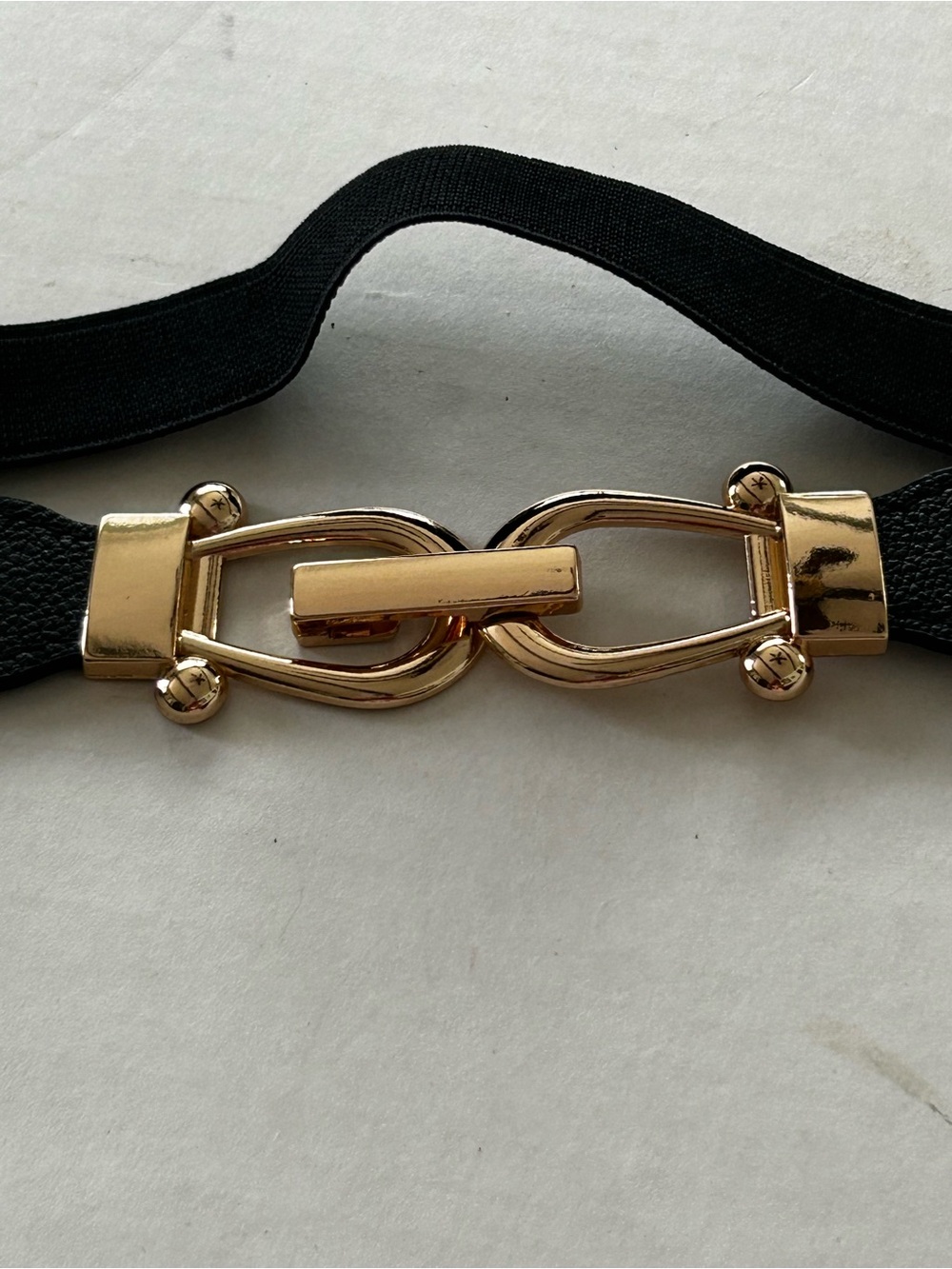Black Elastic Belt with Gold Interlocking Buckle